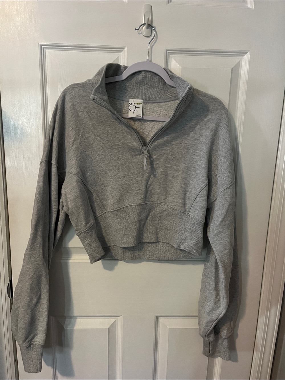 Offline by Aerie Cropped Half-Zip Sweatshirt - Light Gray